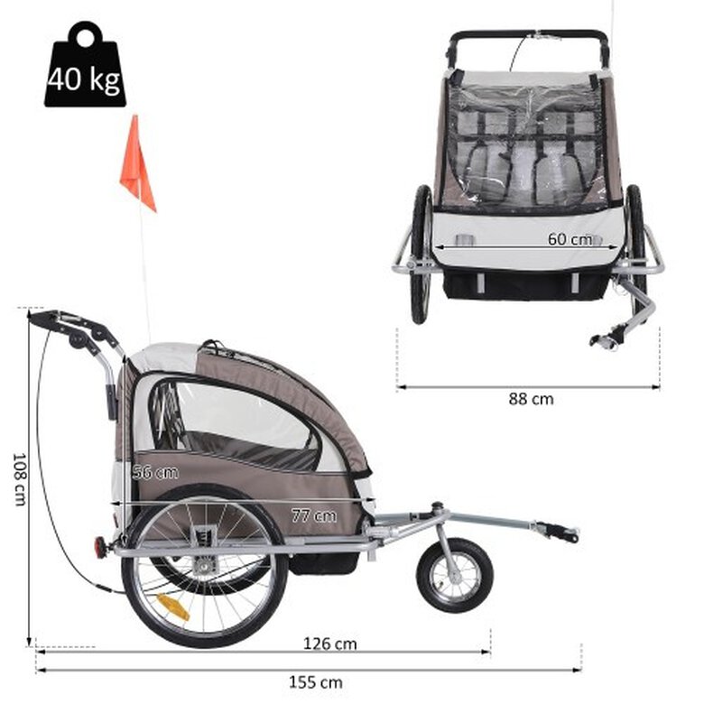 Remolque 2 en 1 para perros y niños color Beige Café, , large image number null