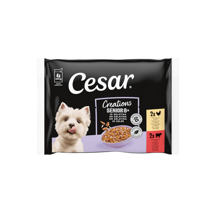 4 sobres x 100 g Cesar Carnes Mixtas Gelatina en Bolsita para Perros Senior , , large Imagen numero 1