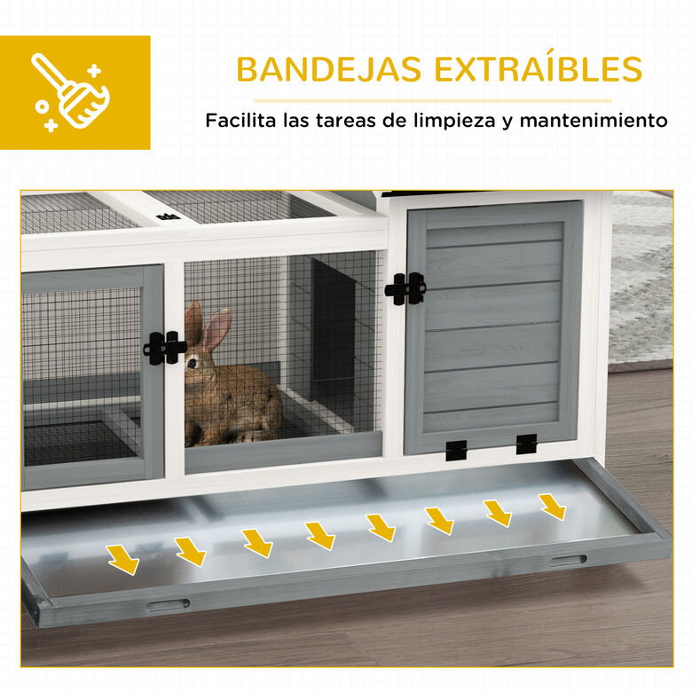 PawHut Conejera de Madera Gris thumbnail