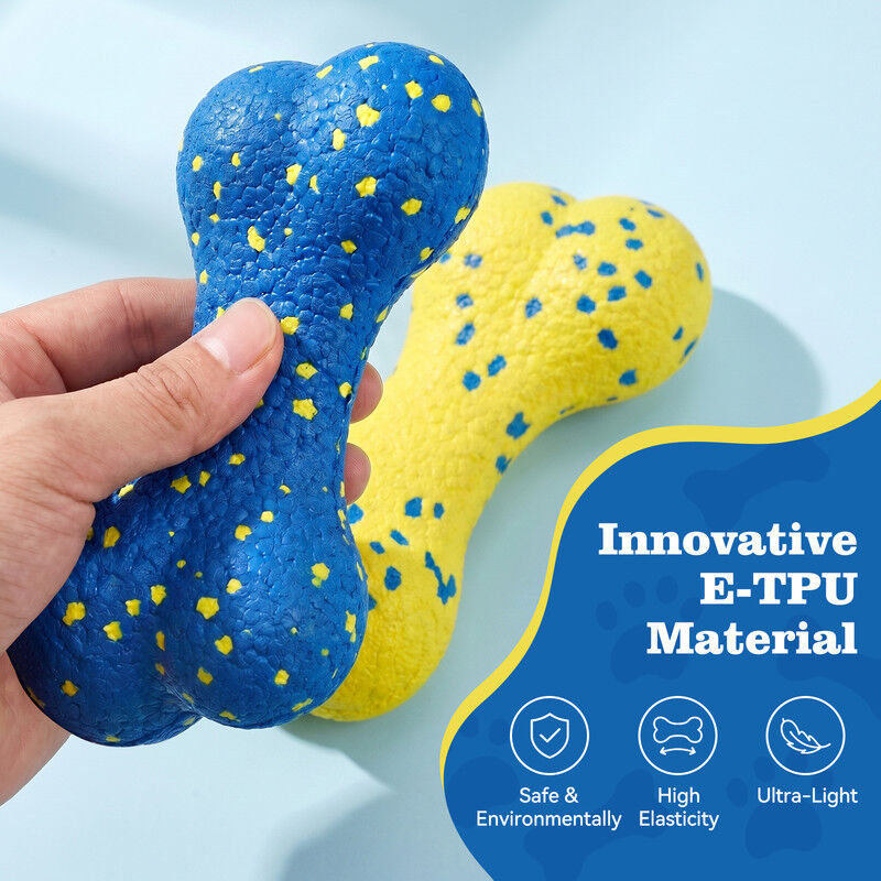Nobleza Pack de 2 Juguetes Mordedores para Perros en Forma de Hueso &ndash; Huesos Indestructibles de Goma E-TPU para Perros Grandes, Medianos y Cachorros, Juguete Interactivo Flotante Limpiadientes, Azul y Amarillo, , large Imagen numero 2