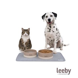Leeby Alfombrilla Antideslizante Comedero forma Gato Gris para perros y gatos