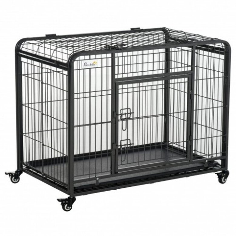 Jaula de Metal PawHut para Perros Plegable con Ruedas y Frenos color Gris, , large image number null