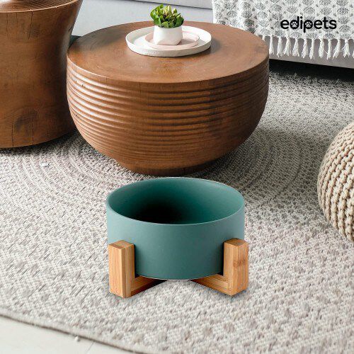 Edipets comedero de porcelana y bamb&uacute; blanco para mascotas, , large Imagen numero 5