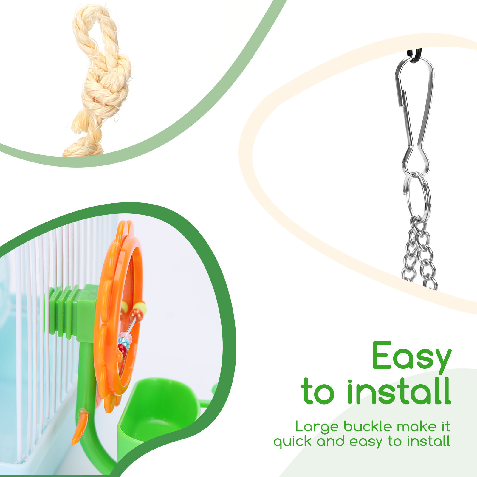 Nobleza 4 Unidads Juguete para P&aacute;jaros de Madera, Columpio de Cuerda de Algod&oacute;n para P&aacute;jaros, Juguetes para Colgar de Jaula, , large Imagen numero 4