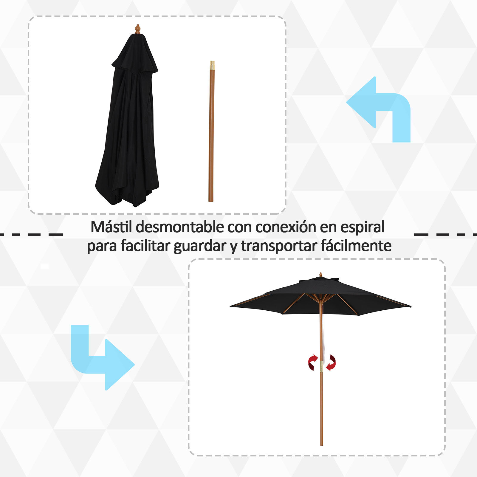Outsunny Sombrilla Parasol De Madera Para Exterior Negro thumbnail