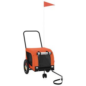 Vidaxl Remolque De Bicicleta Mascotas Hierro Tela Oxford Naranja Negro para perro