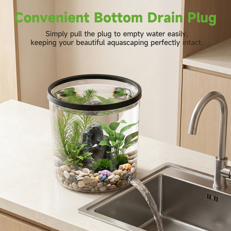 Nobleza Pecera Peque&ntilde;a de Pl&aacute;stico 4L para Betta y Decoraci&oacute;n, Acuario Transparente Resistente a Golpes con Drenaje de Un Toque, Acuario de Escritorio para Oficina y Hogar, , large Imagen numero 8