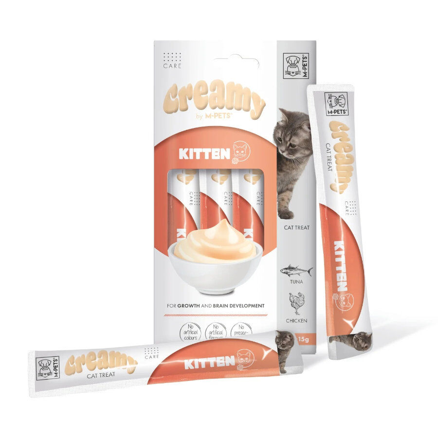 4 sobres x 15 g M-Pets Creamy Funcional At&uacute;n y Pollo snack para gatitos, , large Imagen numero 1