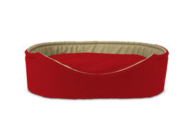 Gauty Cama Oval para Perros y Gatos  Tela de sarga - Rojo y beige