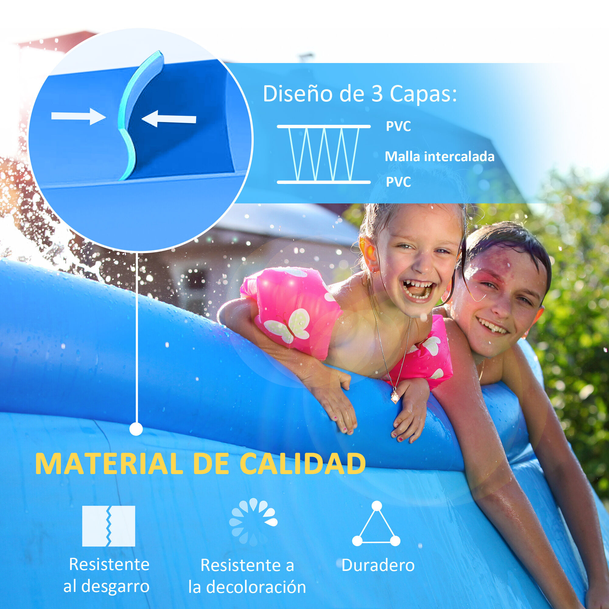 Outsunny Piscina Hinchable Redonda 4.000 Litros &Oslash;274x76 cm para 3-4 Personas Piscina Inflable Familiar Adultos y Ni&ntilde;os con Inflador de Mano para Jard&iacute;n Patio Exterior Azul, , large Imagen numero 5