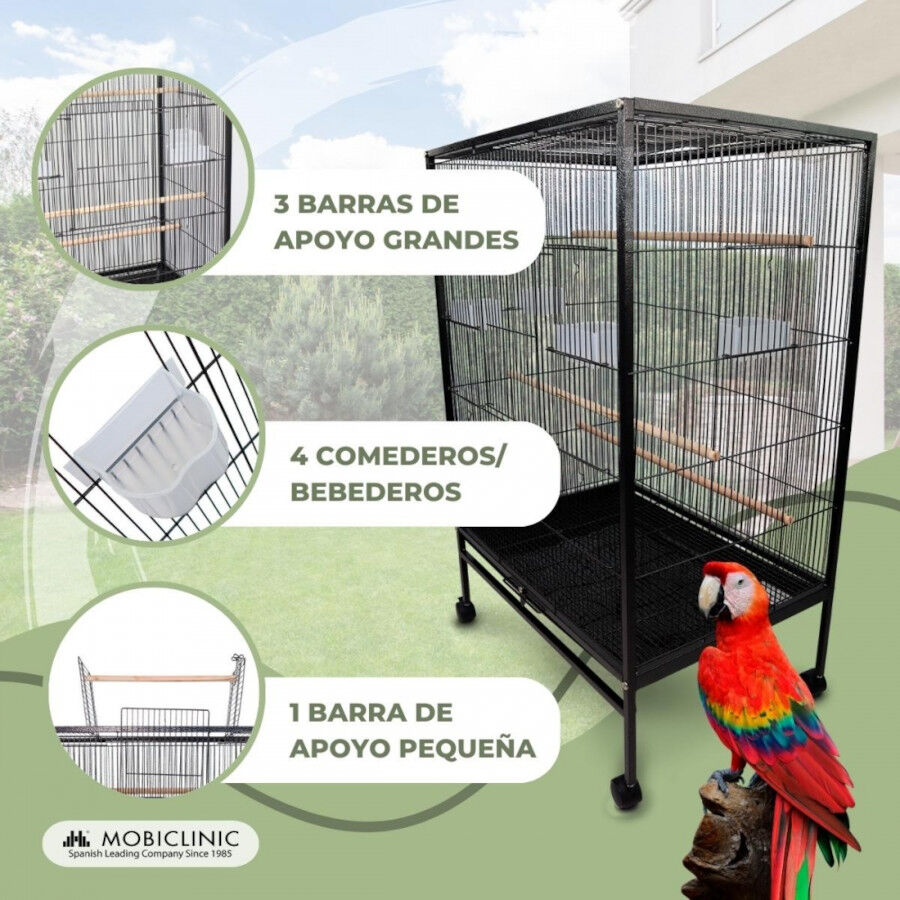 Jaula para p&aacute;jaros Comederos y bebederos | Ruedas | Bandeja extra&iacute;ble | Ninfa | Mobiclinic, , large Imagen numero 3