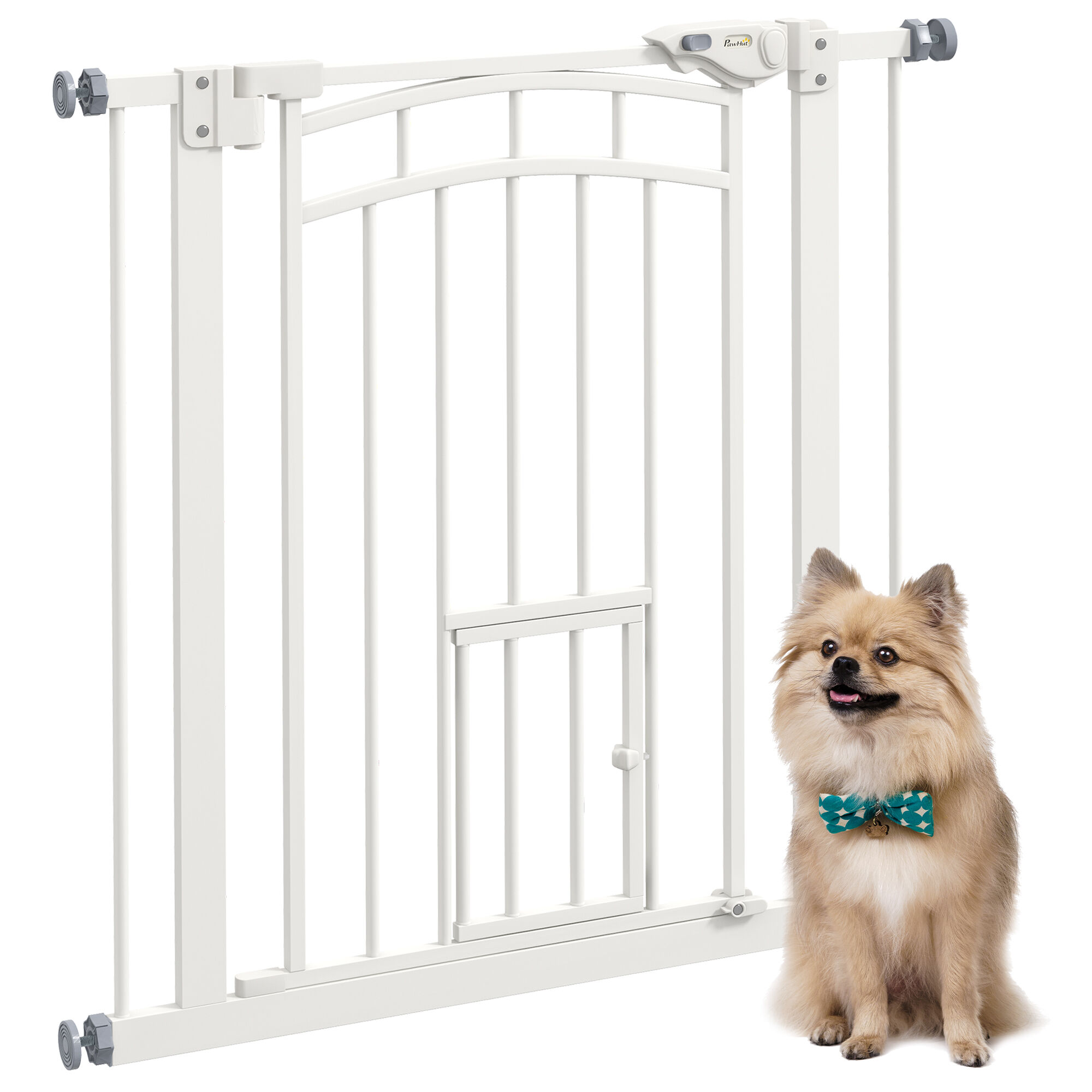 PawHut Barrera de Seguridad para Perros Extensible 74-100 cm, para Puertas y Escaleras, Puerta de Seguridad para Mascotas, con Montaje a Presión y Doble Bloqueo, Blanco thumbnail