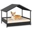 COSTWAY Caseta para Perros Exterior e Interior, Casa Perro de Rat&aacute;n Grande con Dosel, Base Elevada, Coj&iacute;n Removible, Estructura Met&aacute;lica, Cama Elevada para Mascotas, Carga 60 kg, 98 x 69 x 74 cm (Beige), , large indicador imagen numero 1