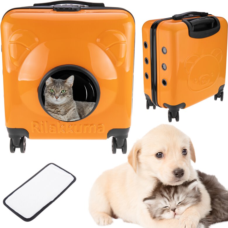 Maleta para transporte de mascotas gato y perro Transportin de plástico rígido naranja, , large image number null