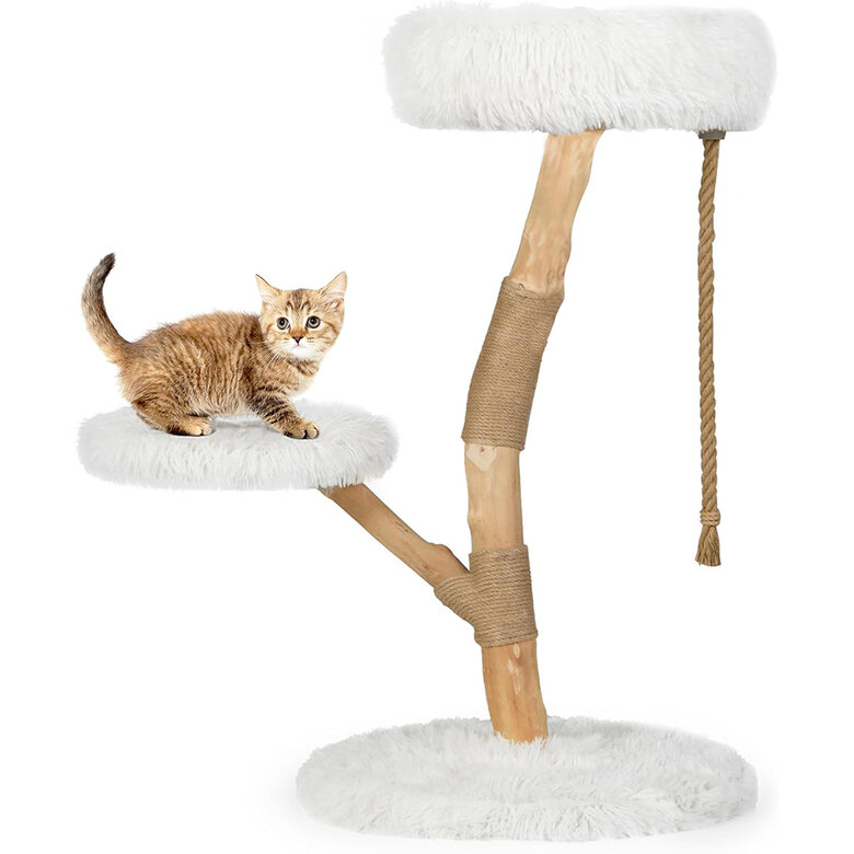 COSTWAY Árbol Rascado para Gatos de 90cm, Torre Rascador con Plataformas, Cuerda de Yute y Postes de Sisal, Torre de Escalada para Gatos en Interior de Madera para Descansar, Jugar y Afilar (Blanco)