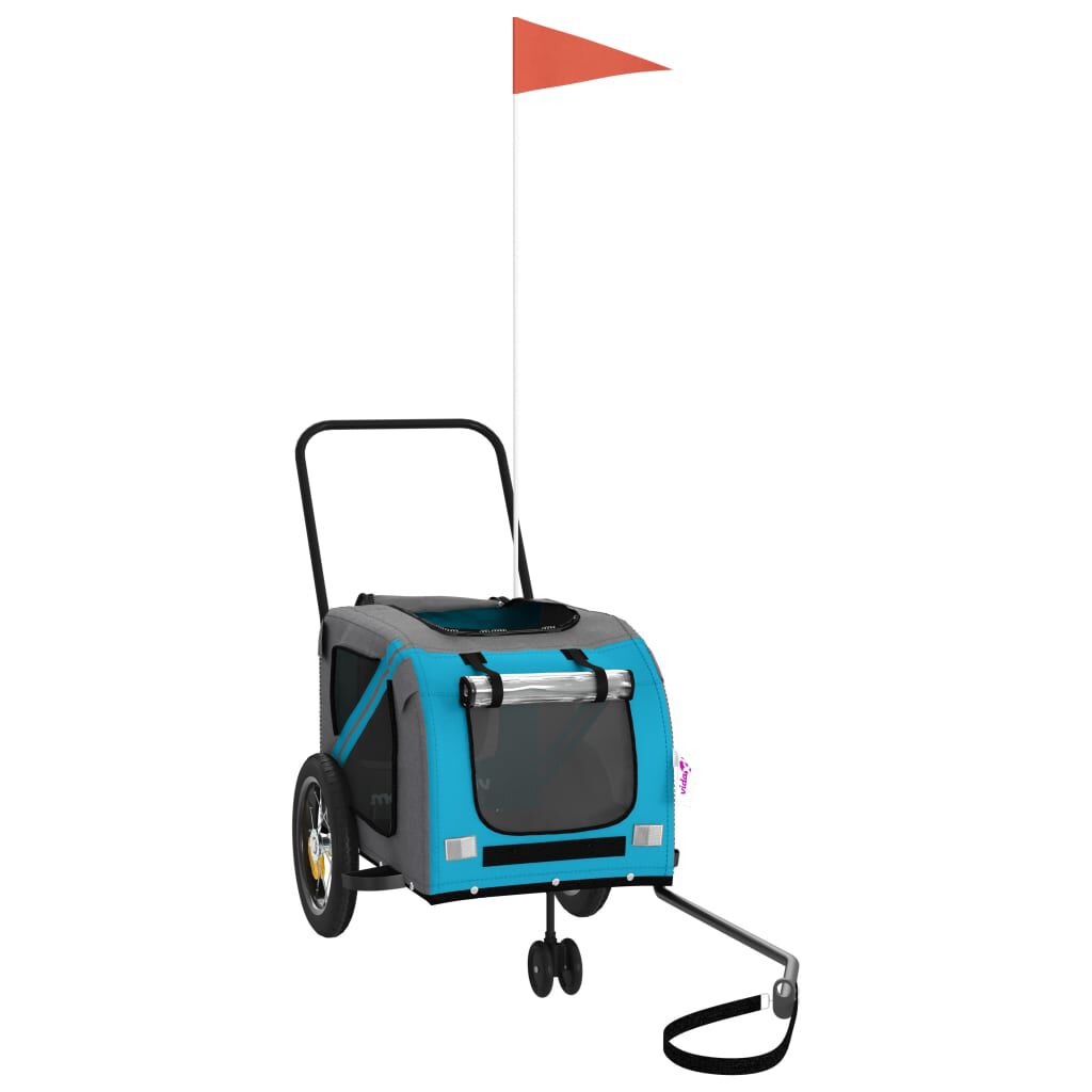 vidaXL Remolque de bicicleta mascotas hierro tela Oxford azul negro, , large Imagen numero 2