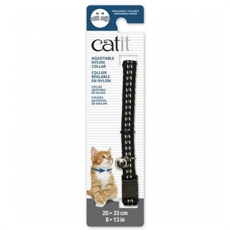 Collar ajustable reflective de nylon para gatos color Negro, , large image number null