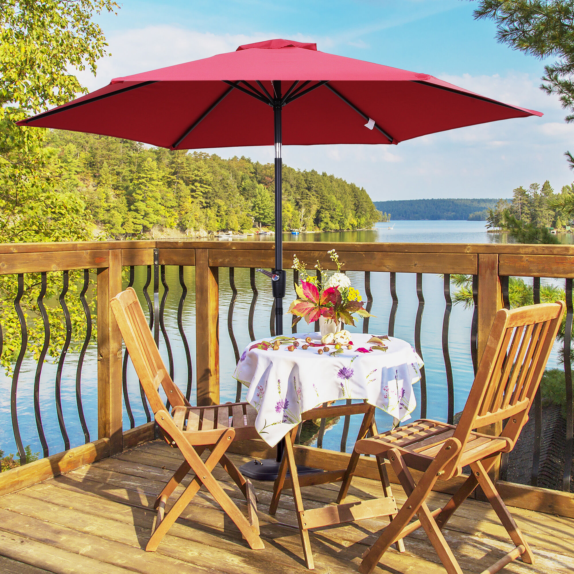 Outsunny Sombrilla para Jard&iacute;n &Oslash;260x235 cm Parasol de Aluminio con Reclinable con Manivela y 6 Varillas para Terraza Exterior Balc&oacute;n Rojo, , large Imagen numero 2