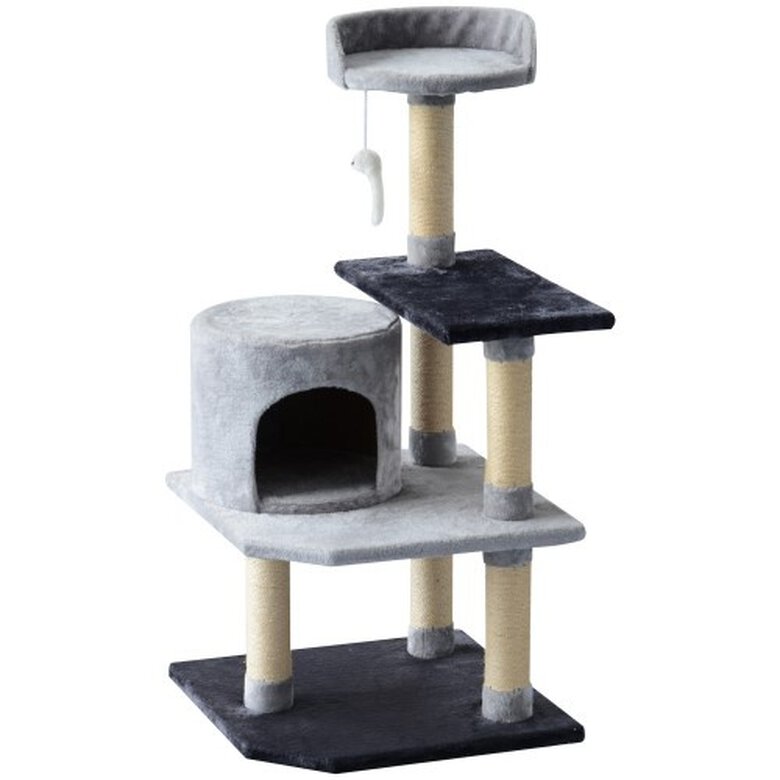 Árbol rascador PawHut para gatos con plataformas casetas ratón color Beige/Gris, , large image number null