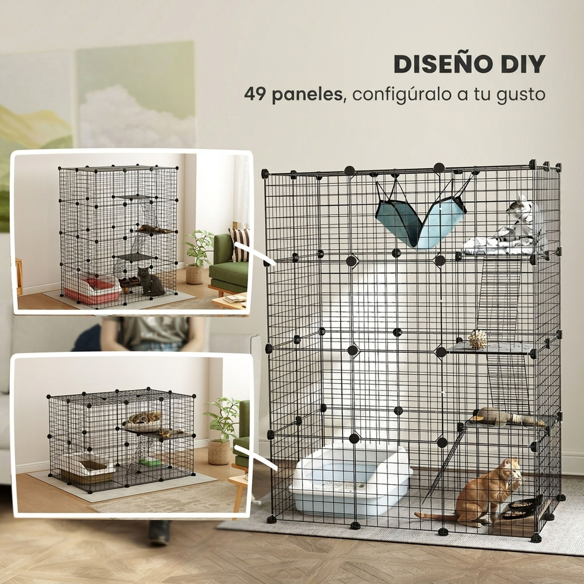 PawHut Jaula para Gato Negro, , large Imagen numero 5