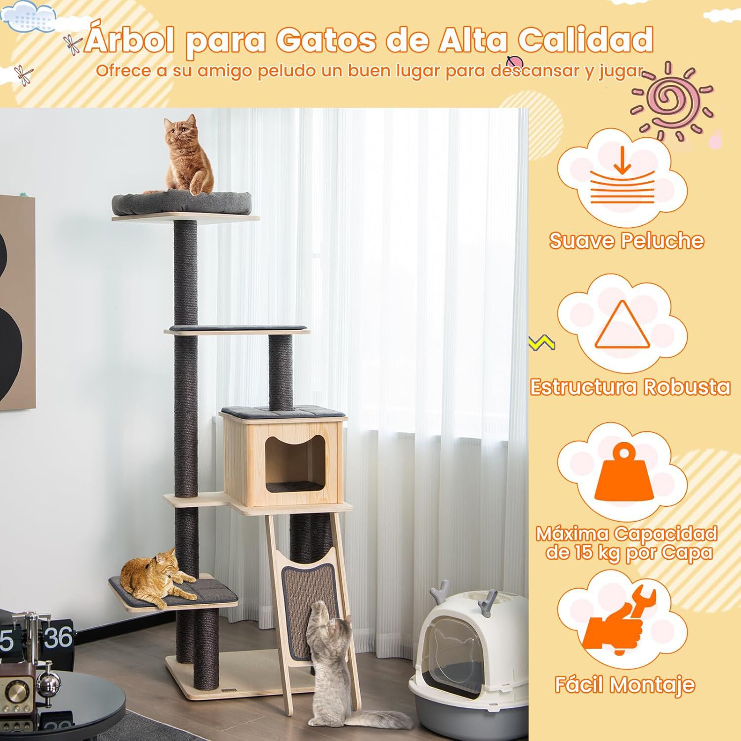 COSTWAY Árbol para Gatos de 6 Pisos con Postes de Sisal y Alfombras de Felpa Gris para gatos thumbnail