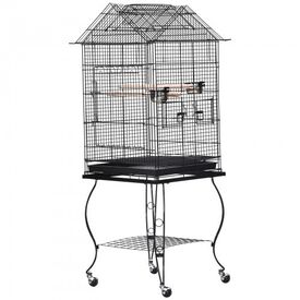 Jaula con soporte y ruedas con freno para pájaros color Negro