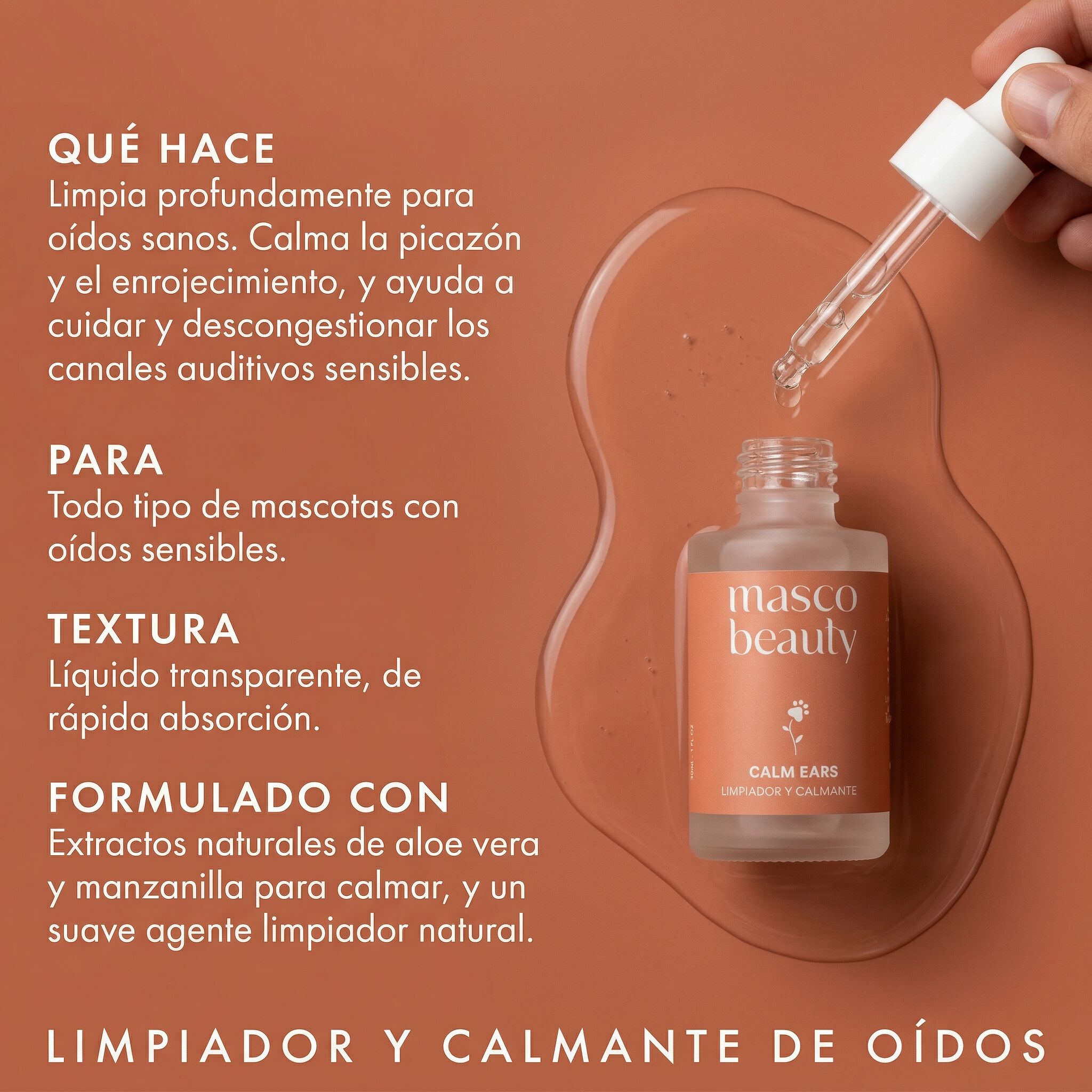 Calm Ears Limpiador de O&iacute;dos para perros y gatos &middot; Disuelve cera &middot; Calma el picor &middot; Aceite de lavanda &middot; 95% natural &middot; Hecho en Espa&ntilde;a, , large Imagen numero 4