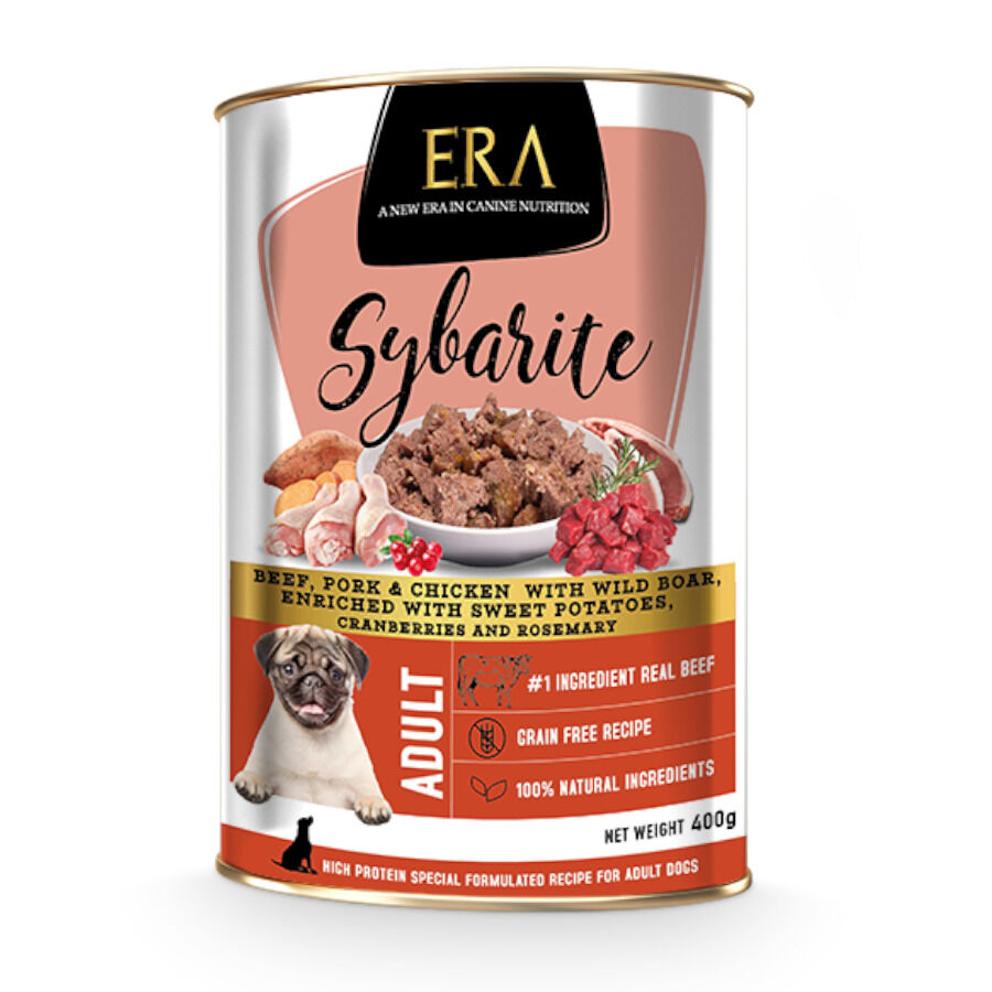 400 g ERA Sybarite Adulto Ternera, Cerdo, Pollo y Jabal&iacute; en Pat&eacute; lata para perros, , large Imagen numero 1