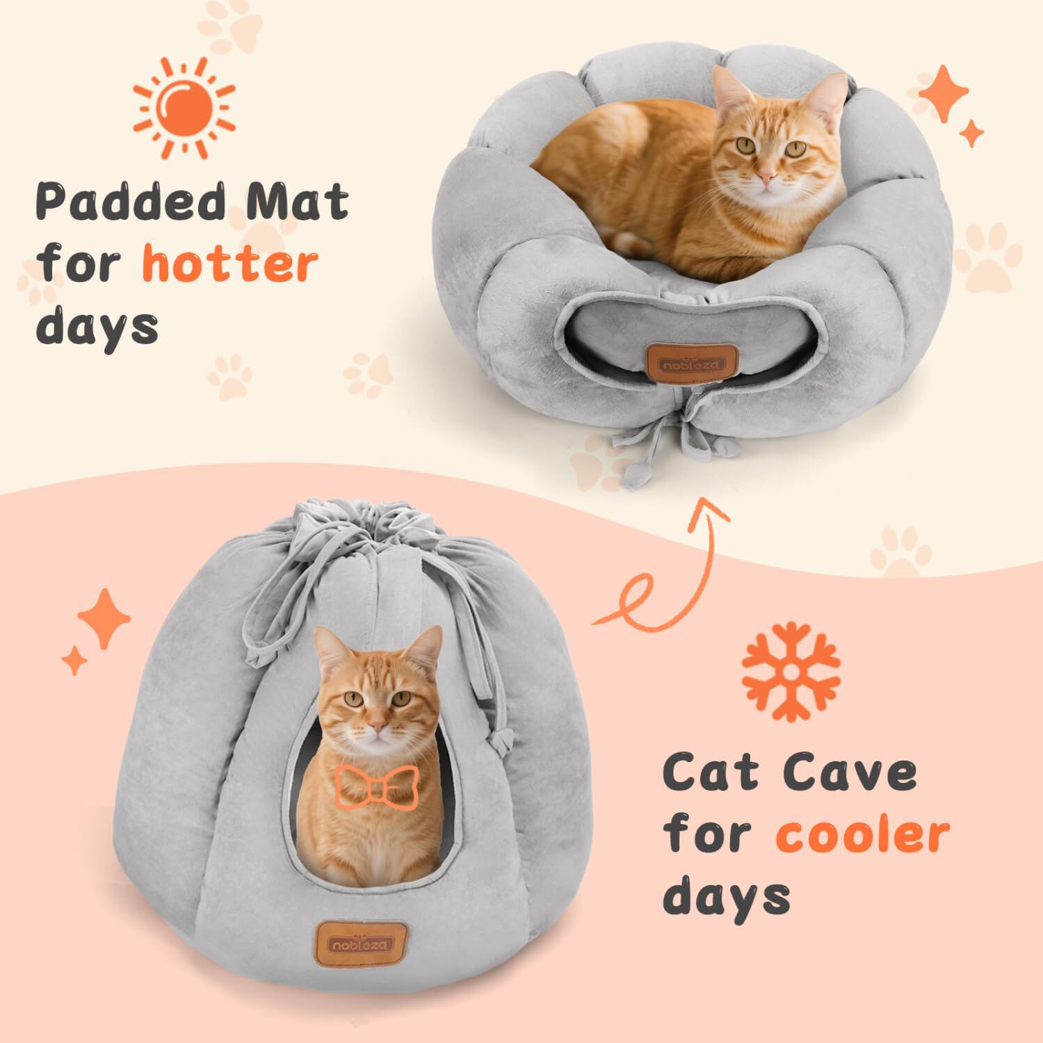 Nobleza Cama Tienda para Gatos 2 en 1, Convertible Cerrada o Abierta, Cueva Mediana Lavable, Casa para Mascotas Interior, , large Imagen numero 2