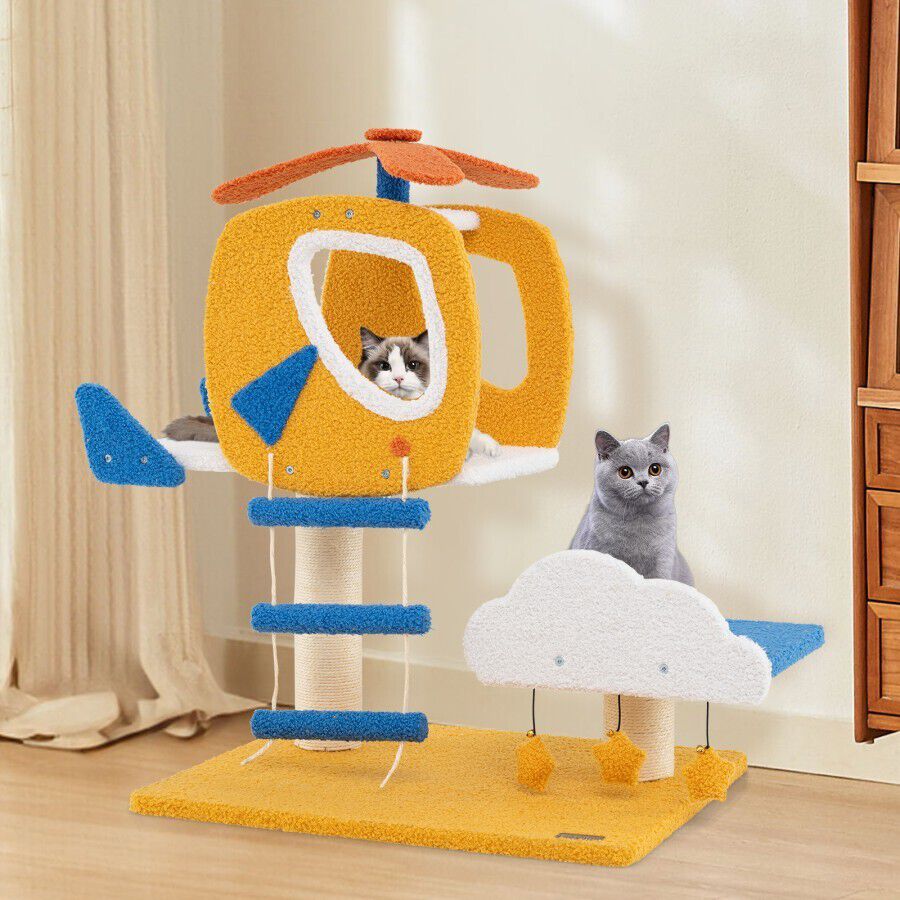 COSTWAY &Aacute;rbol para Gatos Tem&aacute;tico de Aviaci&oacute;n, Torre para Gatos con Perchero en Forma de Helic&oacute;ptero, Poste para Rascar, Plataforma, Escalera, 3 Juguetes Colgantes, Centro de Actividades para Gatitos &nbsp;, , large Imagen numero 3