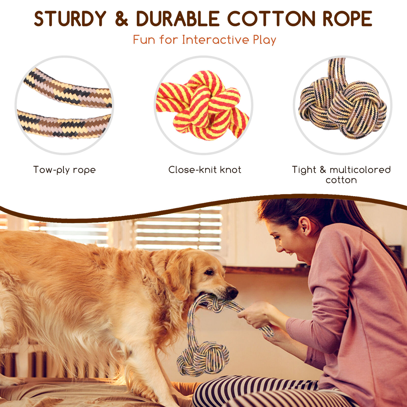 Nobleza - Cuerda de Juguete para Perros 100% algod&oacute;n, beneficiosa para la Salud Mental del Perro, la Salud Dental y la Limpieza de los Dientes, Tipo de Perros,  28cm, , large Imagen numero 5