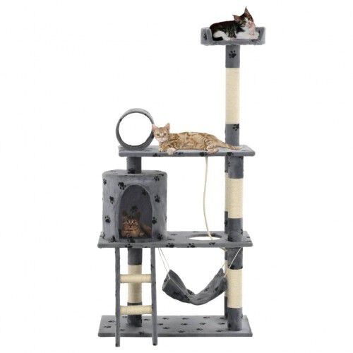 Rascador con poste de sisal para gatos color Gris Huellas, , large Imagen numero 1