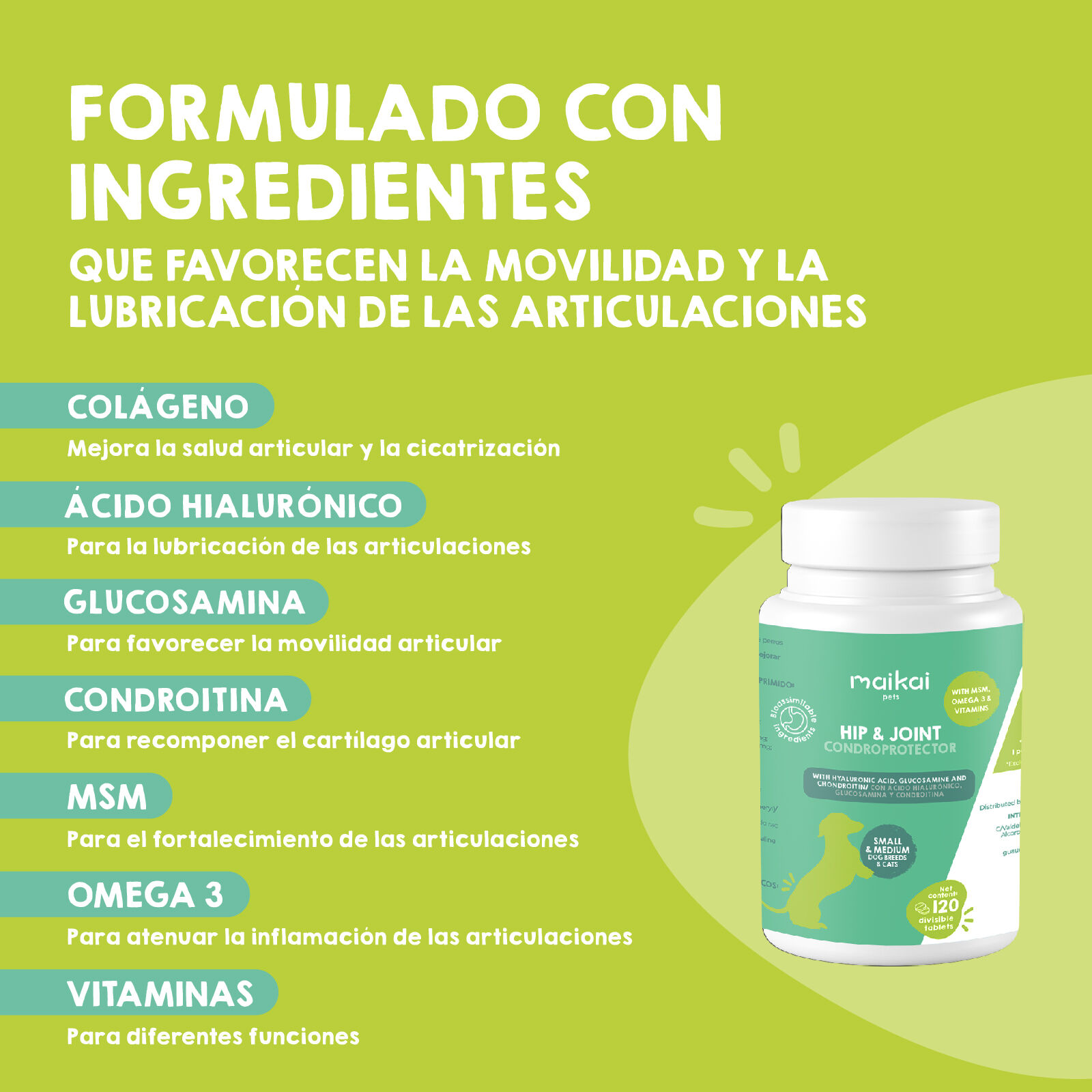 MAIKAI Condroprotector para Perros Peque&ntilde;os y Medianos 120 Comprimidos, , large Imagen numero 4