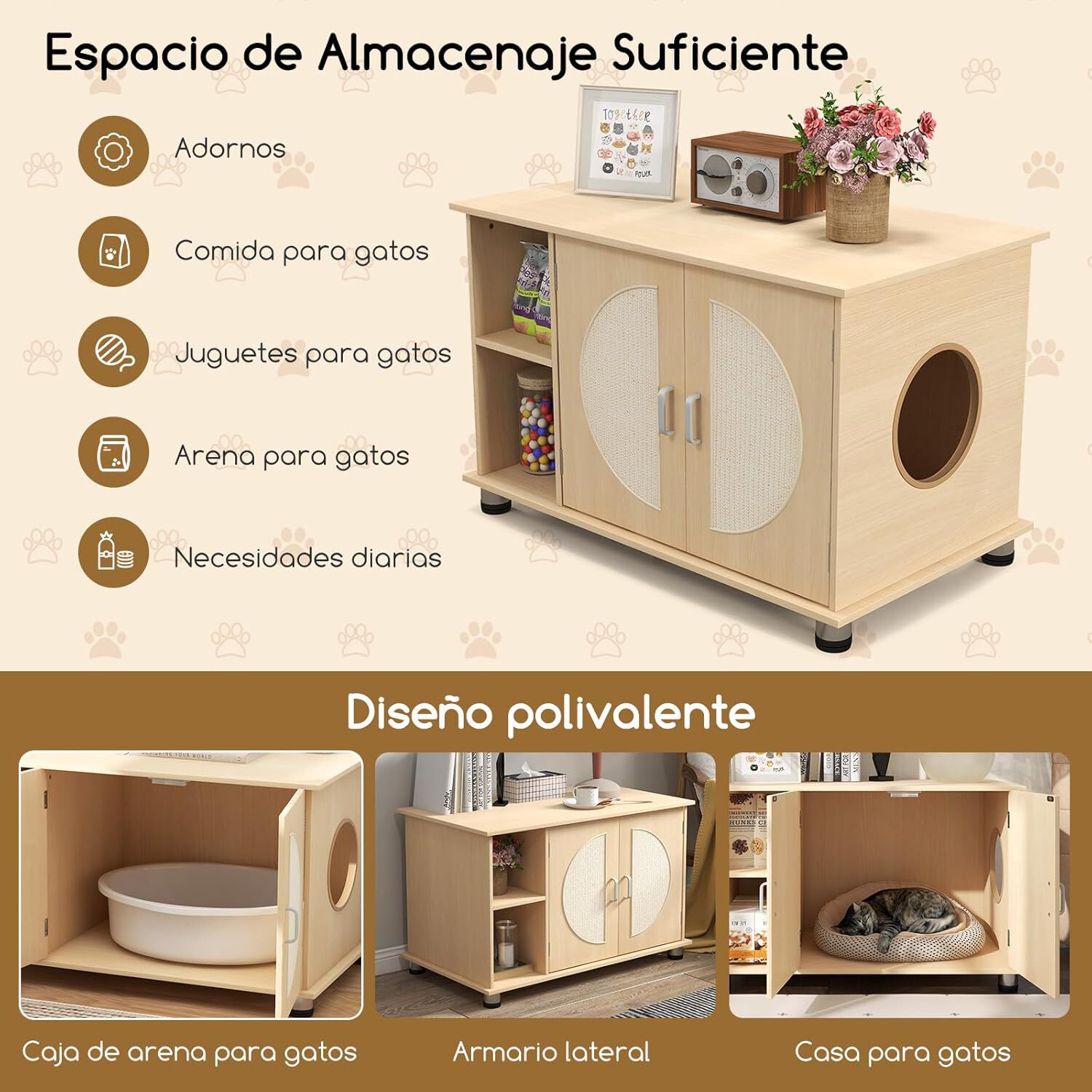 COSTWAY Caja de Arena para Gatos con Puertas Rascadoras de Sisal thumbnail