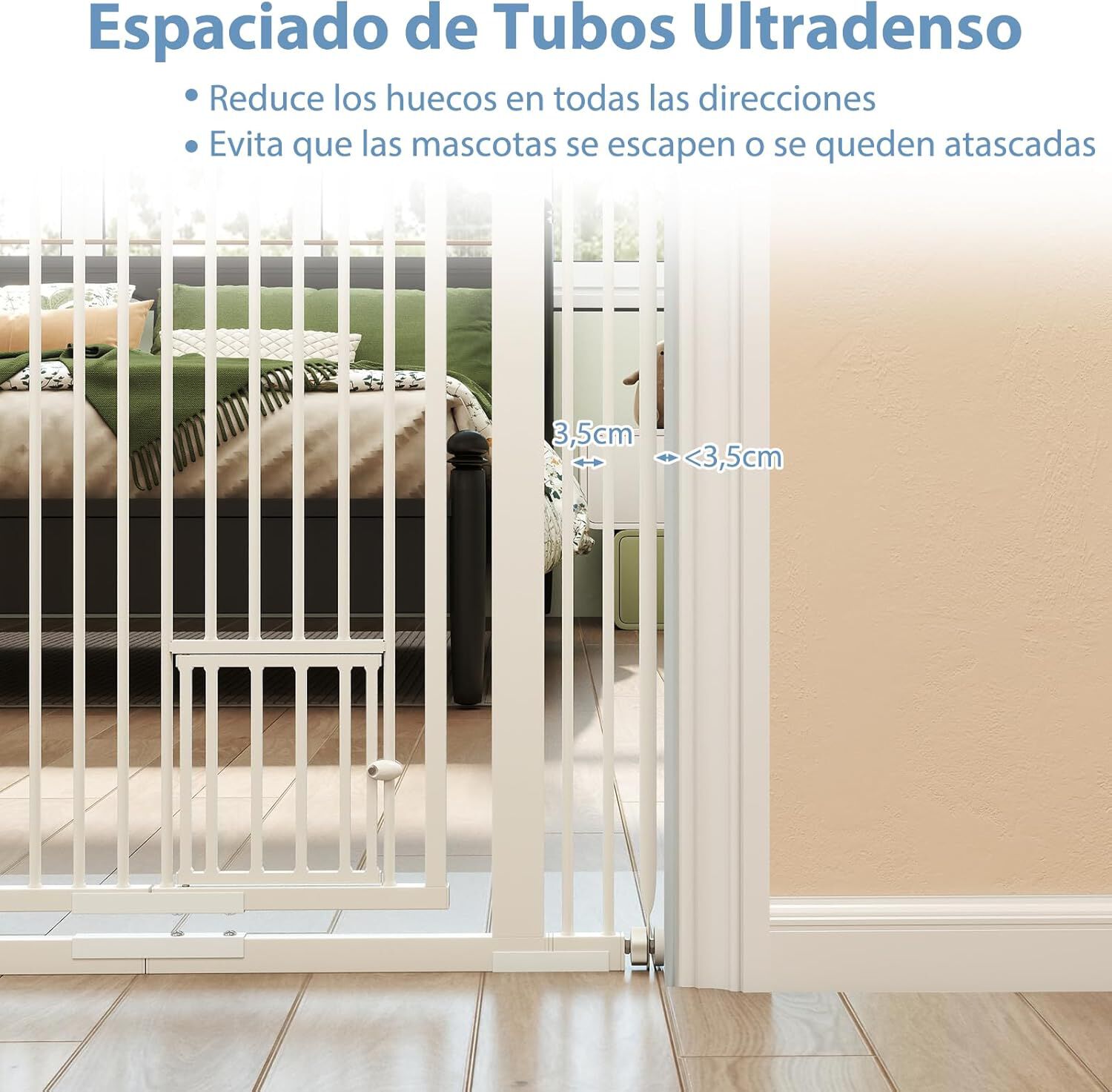 COSTWAY Puerta para Mascotas de Metal, Barrera Ajustable con 2 Extensiones y Puerta Peque&ntilde;a, Ideal para Cocina y Escaleras, 77-104 cm de Ancho, Blanco (Altura de 171cm), , large Imagen numero 3