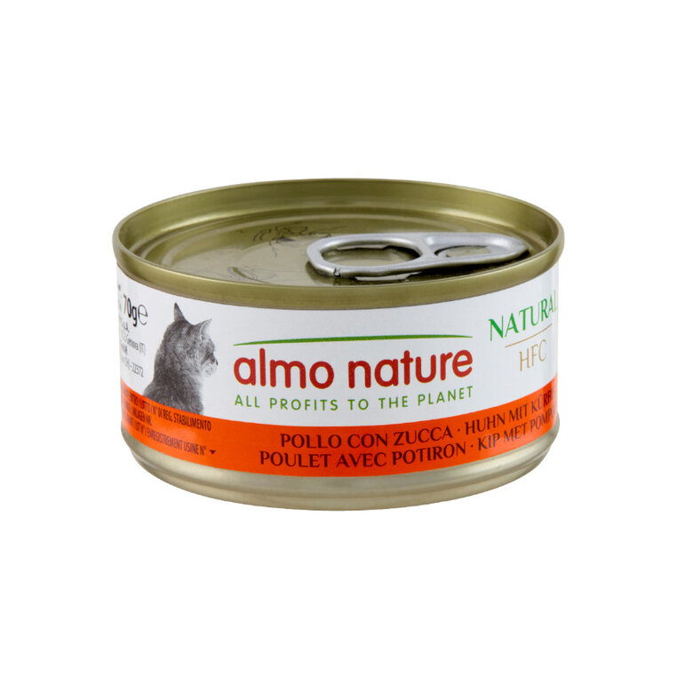 12 latas x 70 g Almo Nature HFC Natural Pollo Calabaza lata para gatos ¡Pack ahorro!