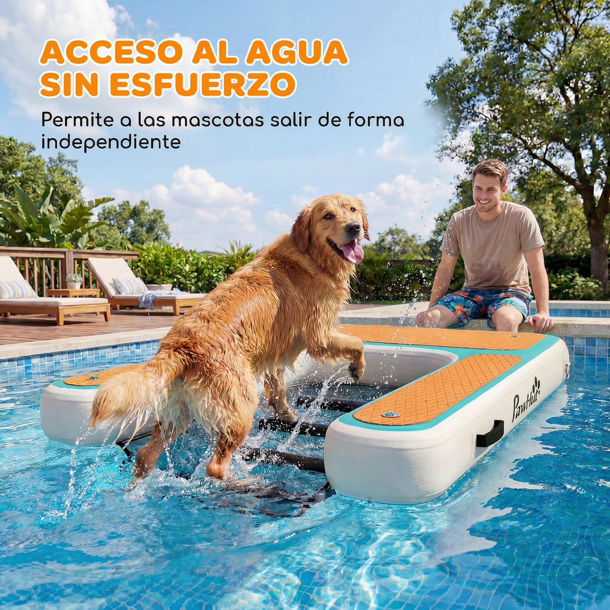 PawHut Rampa Perros Piscina Naranja, , large Imagen numero 4