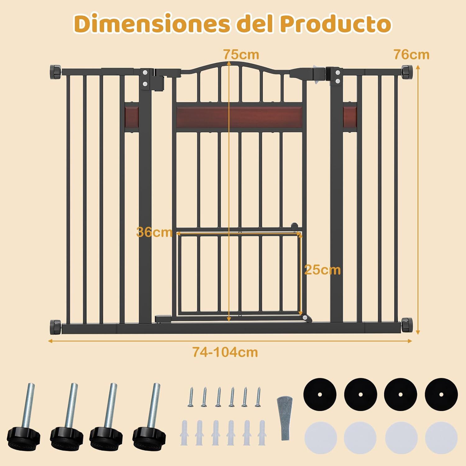 COSTWAY Barrera de Seguridad para Perros, 74-104 x 76 cm Barrera para Mascotas Extensible con Puerta Pequeño, Cierre Automático y Sistema de Doble Bloqueo, Puerta de Seguridad para Niños (Negro) thumbnail