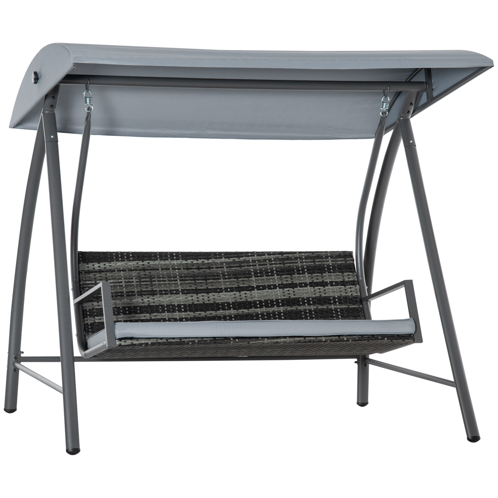 Outsunny Columpio Balanc&iacute;n Jard&iacute;n de Rat&aacute;n de 3 Plazas con Techo Ajustable y Coj&iacute;n Desenfundable con Cremallera para Terraza Balc&oacute;n Exterior Carga 360 kg 198x124x179 cm Gris, , large Imagen numero 1