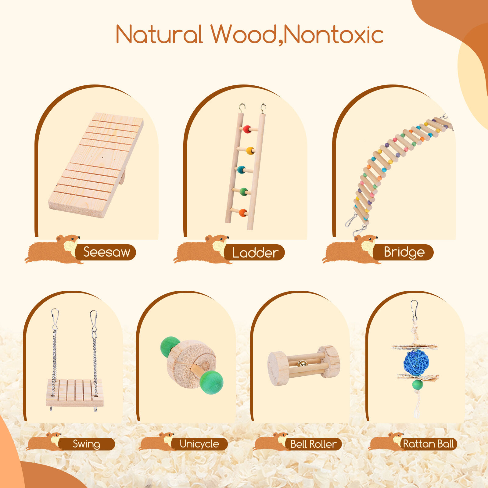 Nobleza 7pcs Juguetes para H&aacute;mster, Madera para Masticar Gnaw Throw Toss Juguetes para los Conejos, la Chinchilla, H&aacute;msters, Cobayas, , large Imagen numero 2