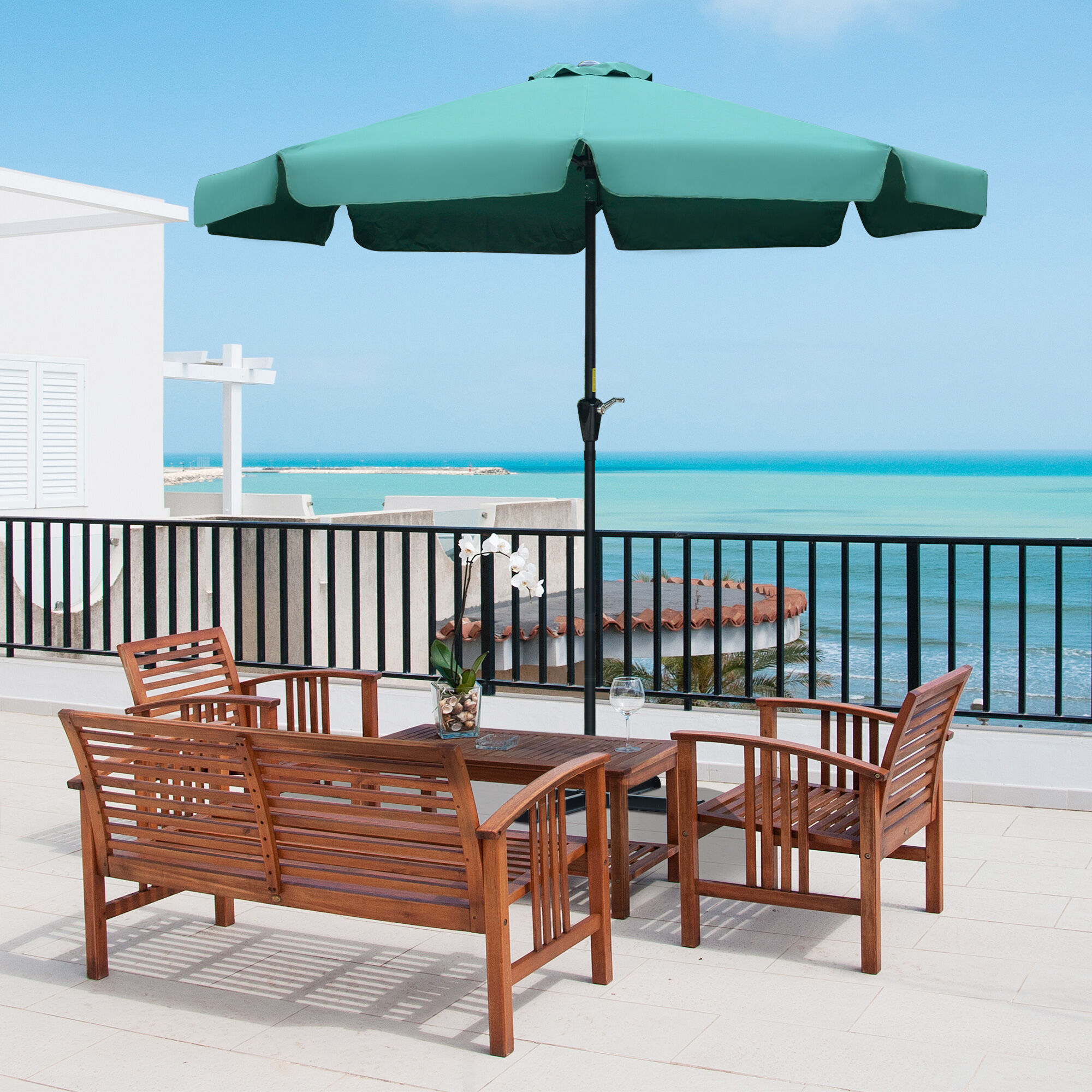 Outsunny Sombrilla de Jard&iacute;n &Oslash;266x250 cm Parasol de Jard&iacute;n de Aluminio con &Aacute;ngulo Ajustable Protecci&oacute;n UV50+ Techo de Ventilaci&oacute;n y Manivela para Terraza Balc&oacute;n Exterior Verde, , large Imagen numero 2