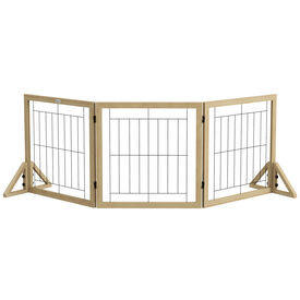 PawHut Barrera de Madera Plegable de 3 Paneles para Perros 