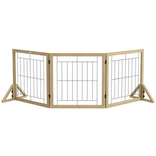 PawHut Barrera de Madera Plegable de 3 Paneles para Perros 
