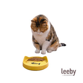 Leeby Comedero de Cer&aacute;mica Amarillo con Orejitas para gatos