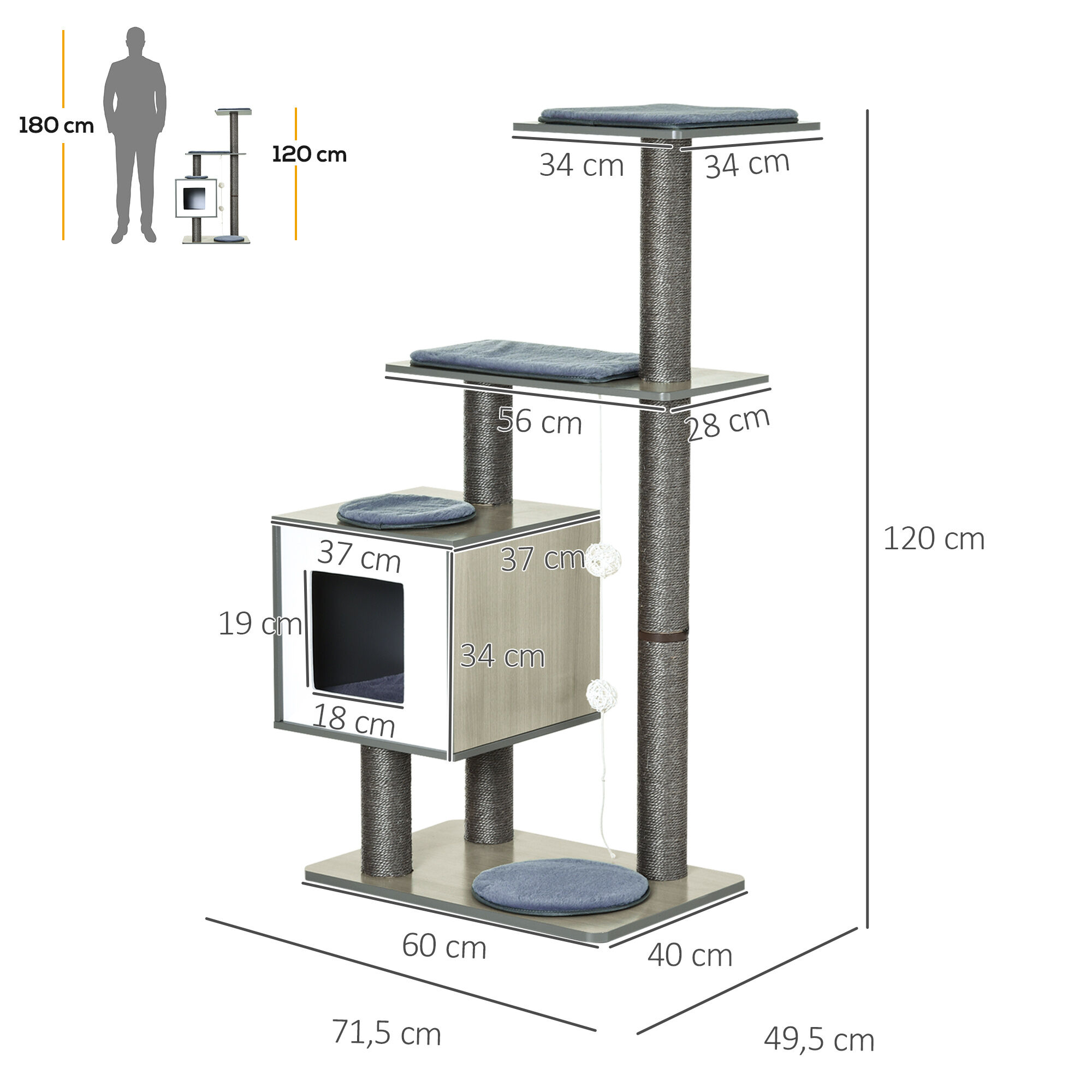 PawHut &Aacute;rbol para Gatos Gris, , large Imagen numero 3