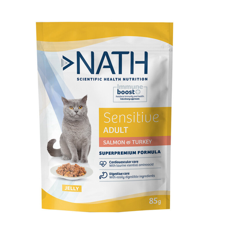 Nath Sensitive Adult Salmón y Pavo en Gelatina sobre para gatos, , large image number null