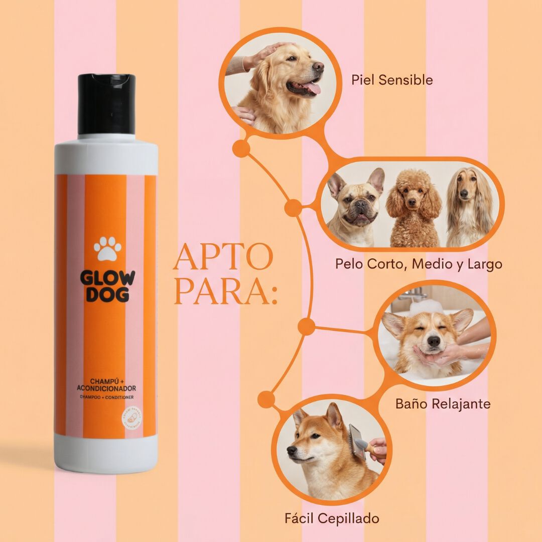 Glow Dog Champ&uacute; y Acondicionador 2 en 1 para perros &middot; Pelo suave y brillante &middot; F&aacute;cil cepillado &middot; Con Vitamina E y Lanolina &middot; Sin parabenos &middot; Uso frecuente &middot; Todo tipo de pelaje &middot; 200 ml, , large Imagen numero 2