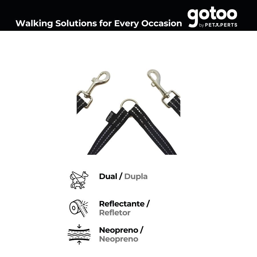 Gotoo Correa doble de nylon negra para perros thumbnail