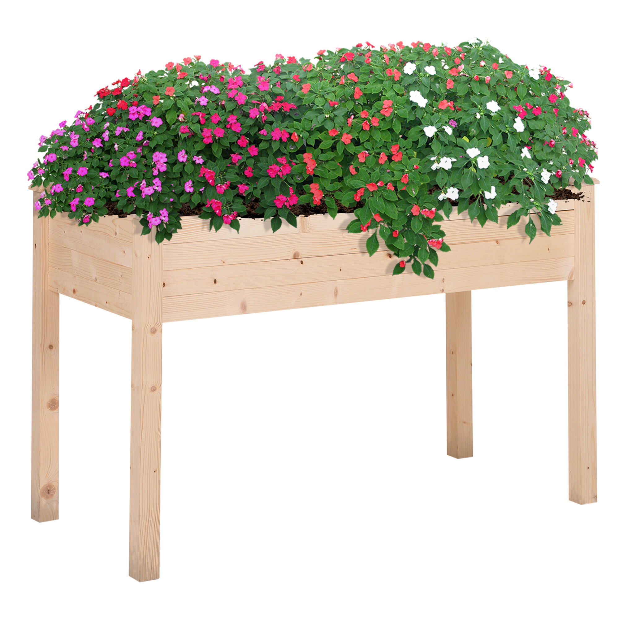 Outsunny Huerto Urbano Elevado de Madera 122,5x56,5x76 cm Jardinera Elevada Mesa de Cultivo con Tela no Tejida y 4 Orificios de Drenaje para Cultivos Plantas Flores Natural, , large Imagen numero 1