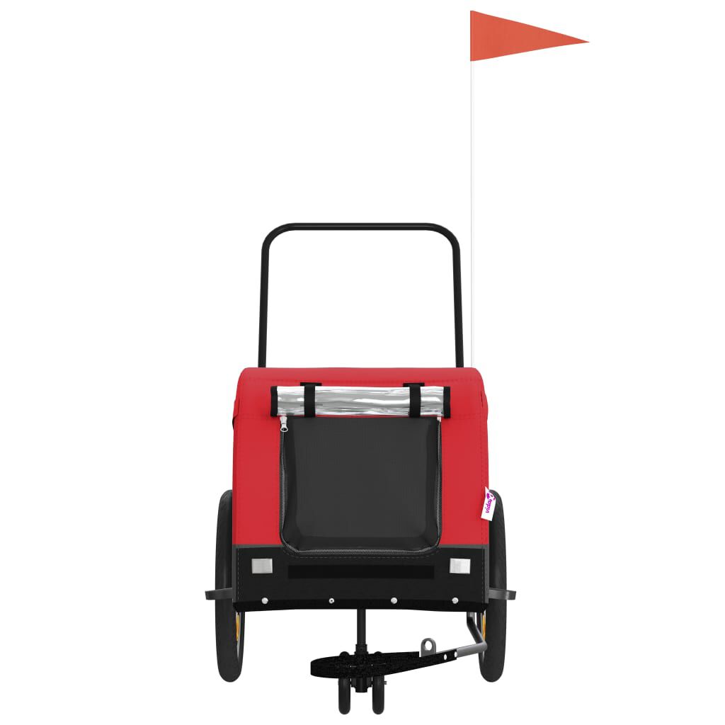 vidaXL Remolque de bicicleta mascotas hierro tela Oxford rojo negro, , large Imagen numero 6